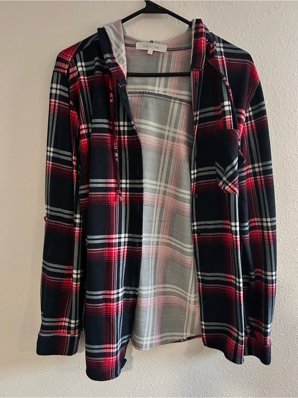 Eden & Olivia Red and Navy Plaid Hooded Shirt Jacket